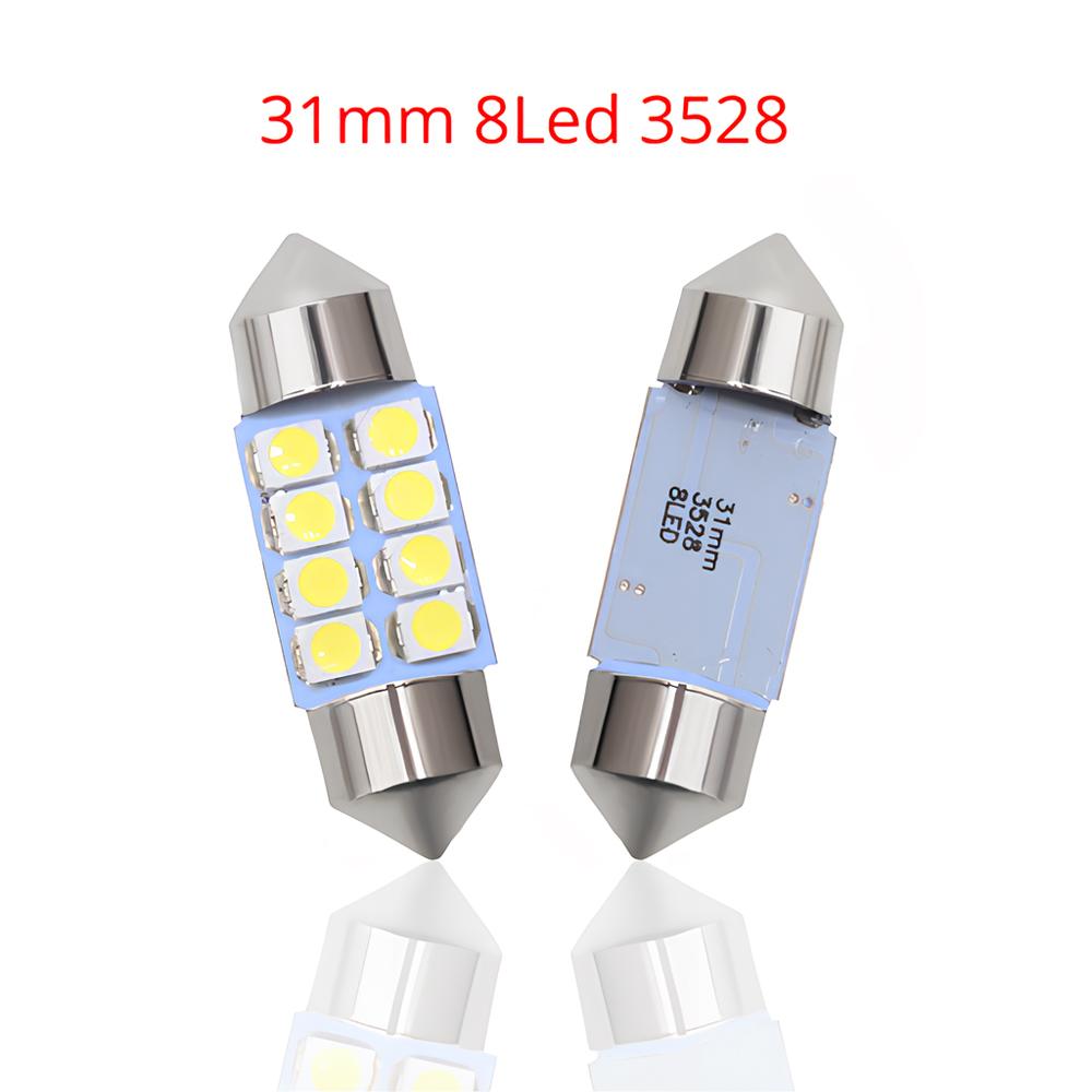 2pcs Interior Reading Light T10 31mm 39mm 41mm DC12V White 8SMD Door Dual Pointed Tail Trunk Lamp Dome Cars Waterproof Fog