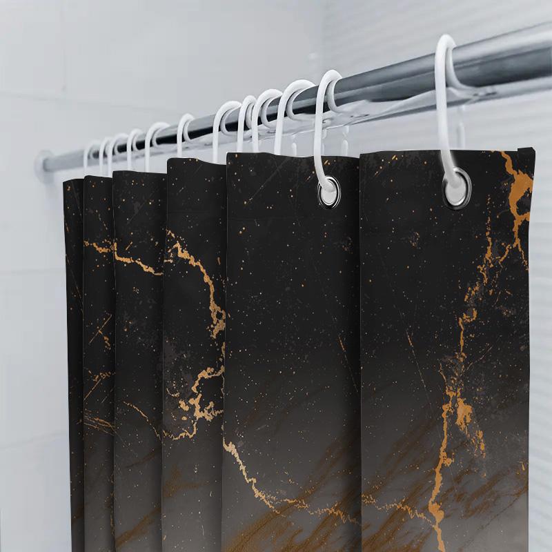 Luxury Marble Shower Curtain Set with Personalized Name 3D Printed Bathroom Decor for Home Decor in Grey Gold Color Size: Custom