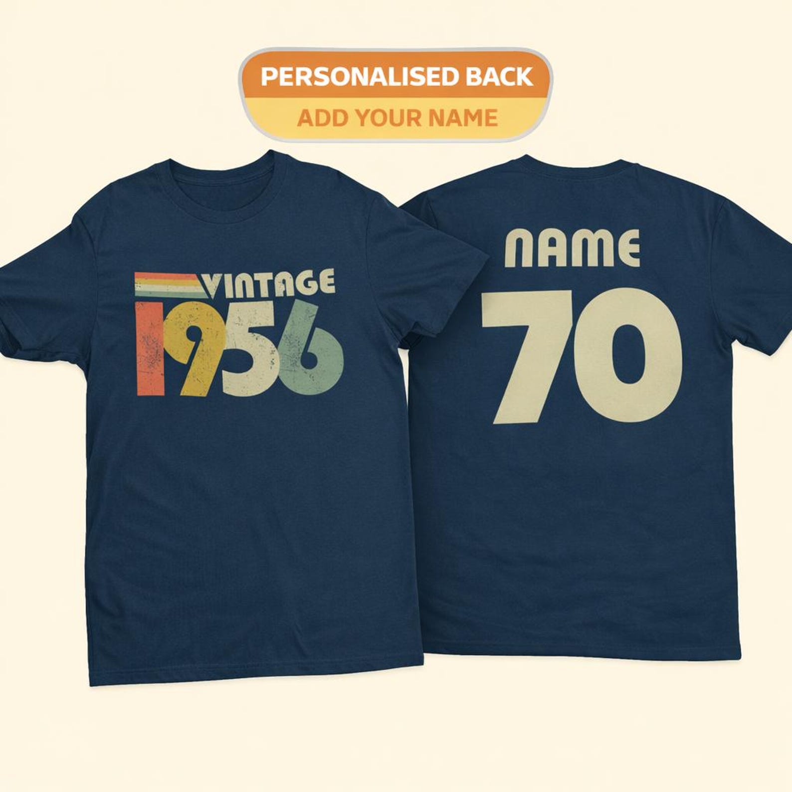 Personalised 70th Birthday T-Shirt: Vintage 1956, Custom Name & Number 2XL