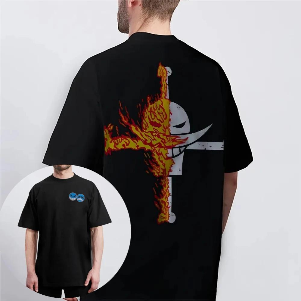 ONE PIECE Hotblooded Animation Ace Shortsleeved Tshirt Mens And Womens Same Style Comfortable Casual Couples Top