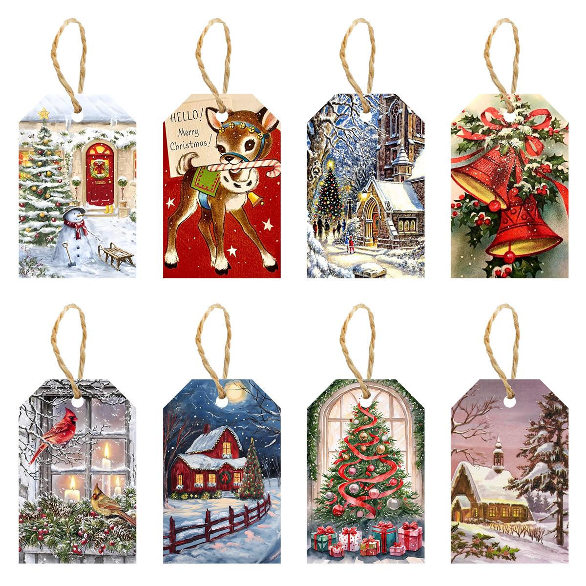 Christmas Gift Gift Decoration Card Party Party Gift Hemp Rope Tag A Christmas cartoon hemp rope tag [24pcs]