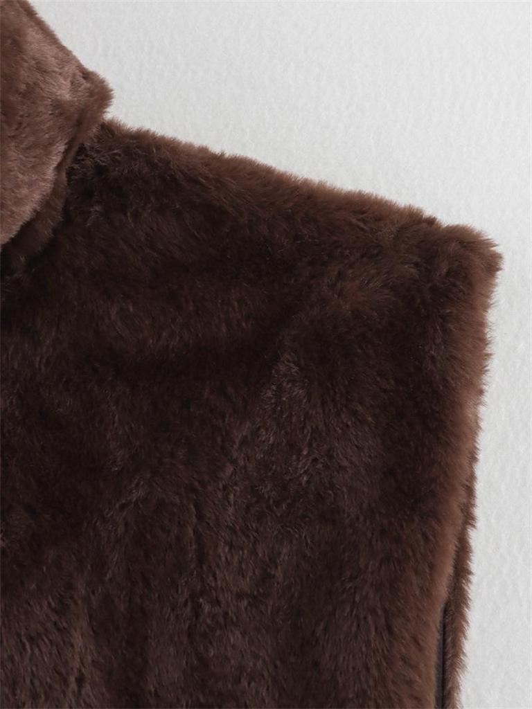 Podzimní/jarní dámský jednobarevný chlupatý top bez rukávů s polovysokým výstřihem a výstřihem 2025