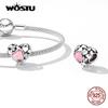 WOSTU 100% 925 Sterling Silver Family Love Charms Beads Pendant Fit Original DIY Bracelet Necklace For Women Fine Jewelry Gifts