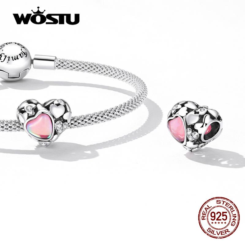 WOSTU 100% 925 Sterling Silver Family Love Charms Beads Pendant Fit Original DIY Bracelet Necklace For Women Fine Jewelry Gifts