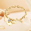 1pc Stainless Steel Bracelet With Heart Pendant, Double Heart OT Buckle Couple Bracelet Unisex