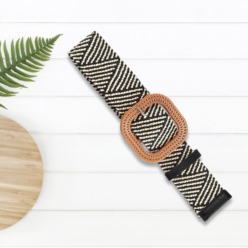 Plastic Buckle Waist Belt Aesthetic Braided Belt Decorative Waistband Wide Belt for Dress Elegant Weaving Waiststrap