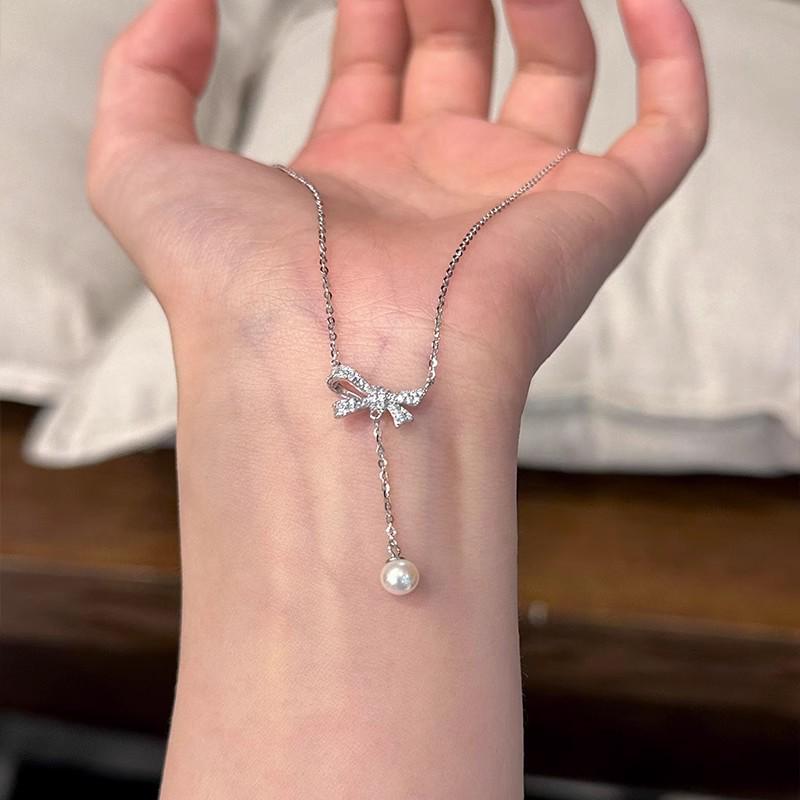 Elegant Bow Knot Faux Pearl Tassel Pendant Necklace - 2025 Fashion Design