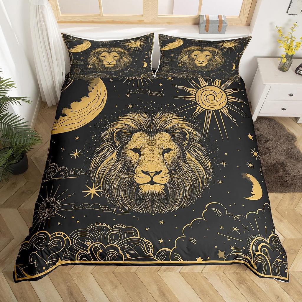 Libra Zodiac Duvet Cover Constellation Theme Bedding Set Twin,Western Boho Exotic Style 12 Horoscope Astrology Comforter Cover