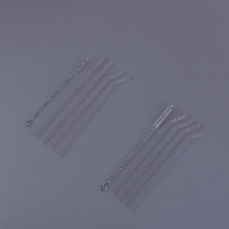 Pailles à courbure droite en verre Transparent, brosse de nettoyage pour boissons, Bar, 5 pièces