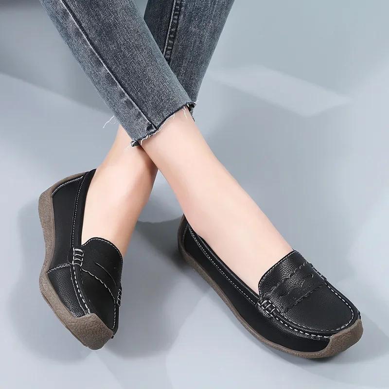 Fashion Shoes for Women Moccasins Flats Woman Loafers Genuine Leather Female Shoes Slip On Ballet Nurse Women's Shoes Plus Size 44