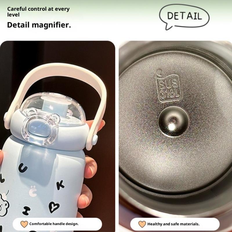 Children'S Stainless Steel Thermos Cup Cute Straw Portable Kettle Simple Design 304 Steel Water Bottle For Kids