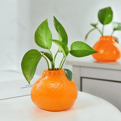 Kreative Orange Keramik Kleine Blumenvasen Zuhause Wohnzimmer Blumenarrangements Vase Exquisite Büro Schreibtisch Dekoration Geschenke