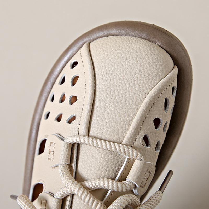 Summer Women Fashion Sandals Hollow Out Women's Leather Shoes Walking Comfortable Soft Sole Shoes Casual Breathable Single Shoes