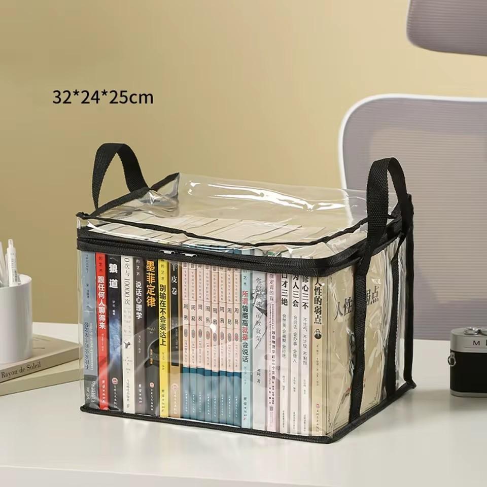 Foldable Book Box Student Dormitory Classroom Book Organizer Transparent Dustproof Waterproof Home Book Organizing Storage Box