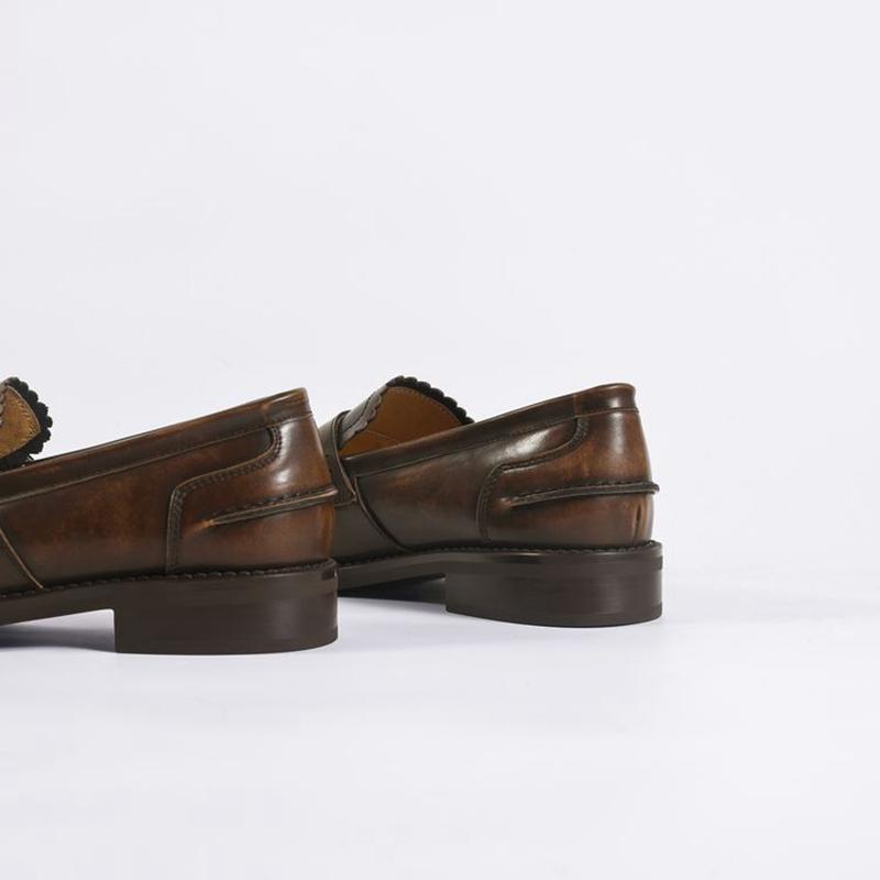 Fashion Women's new leather cowhide round toe mid heel metal belt buckle college style single shoe retro casual shoes