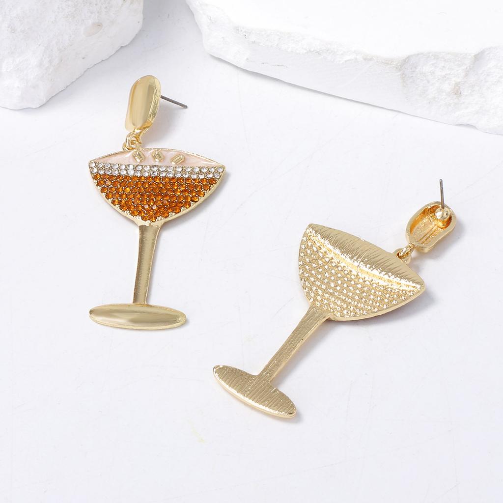 Exquisite fashion light luxury niche design sense alloy zircon personalized wine bottle wine glass series women's earrings