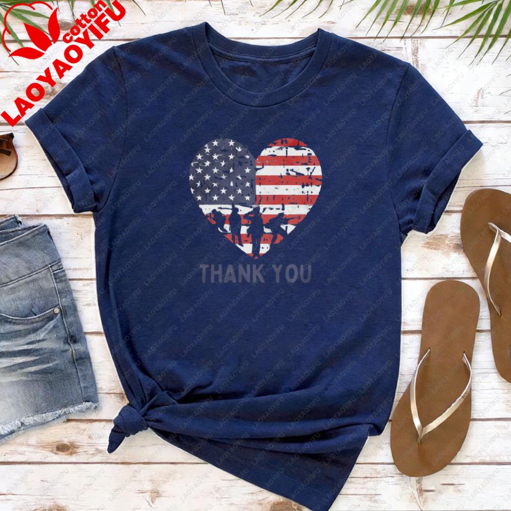 Memorial Day Shirt Thank You Shir Patriotic American Flag Tops Women Shortsleeved Clothes Army Tees Heart Memorial Day Tops