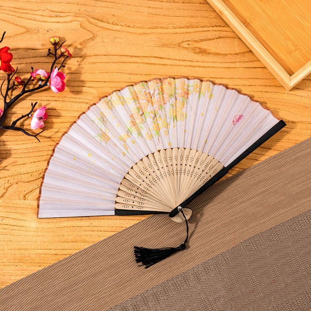Silk Cloth Dance Hand Fan Bamboo Handle Props Fan Chinese Style Folding Fan  Home Decoration