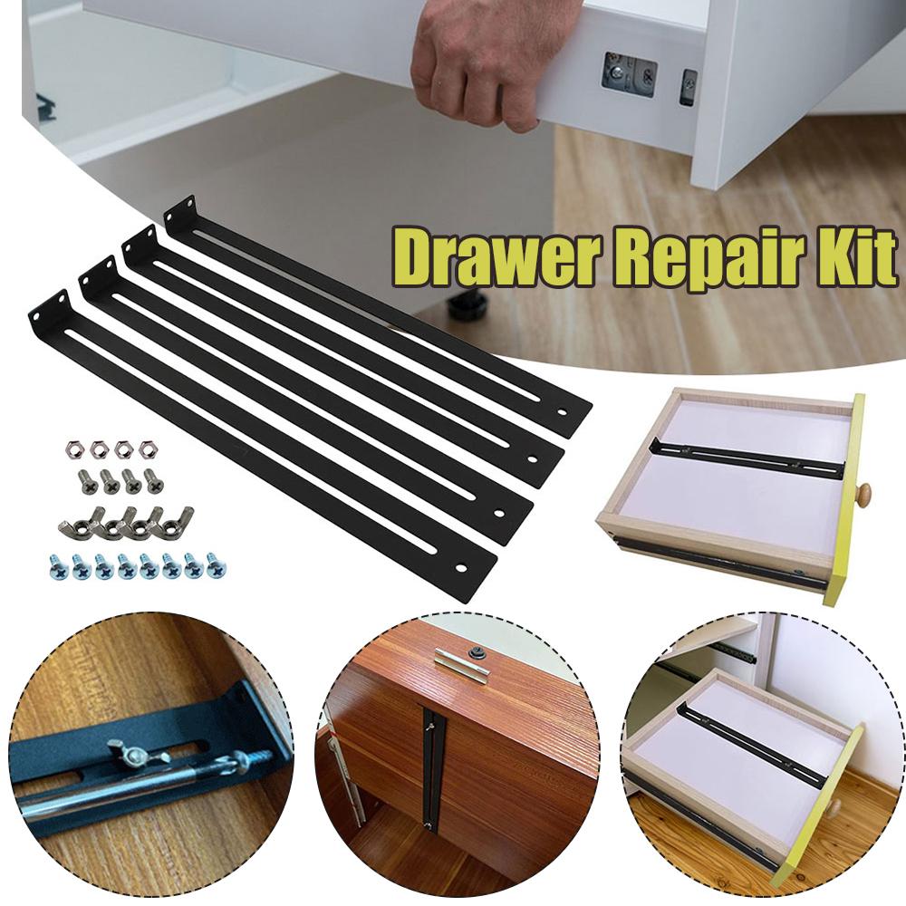 4pcs Furniture Repair Accessory Bracket with Screws Furniture Repair Kit Mounting Brackets for Wooden/Chipboard/MDF Drawers