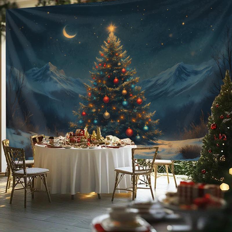 Blue Sky And Snow Wall Hanging Tapestry  Christmas Tree Wall Hanging Tree Wall Hanging Gorgeous Christmas Tree Fireplace Gifts
