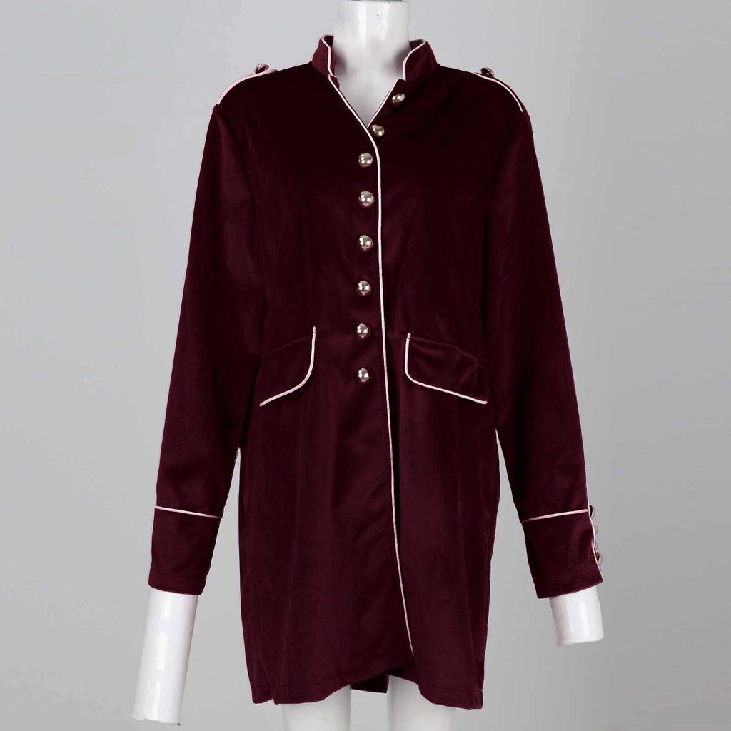 Women's Long Sleeve Warm Velvet Patchwork Button Coat Winter Warm Coat Top