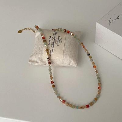 Bunte Naturstein Kristall Perlen Choker Halskette für Damen
