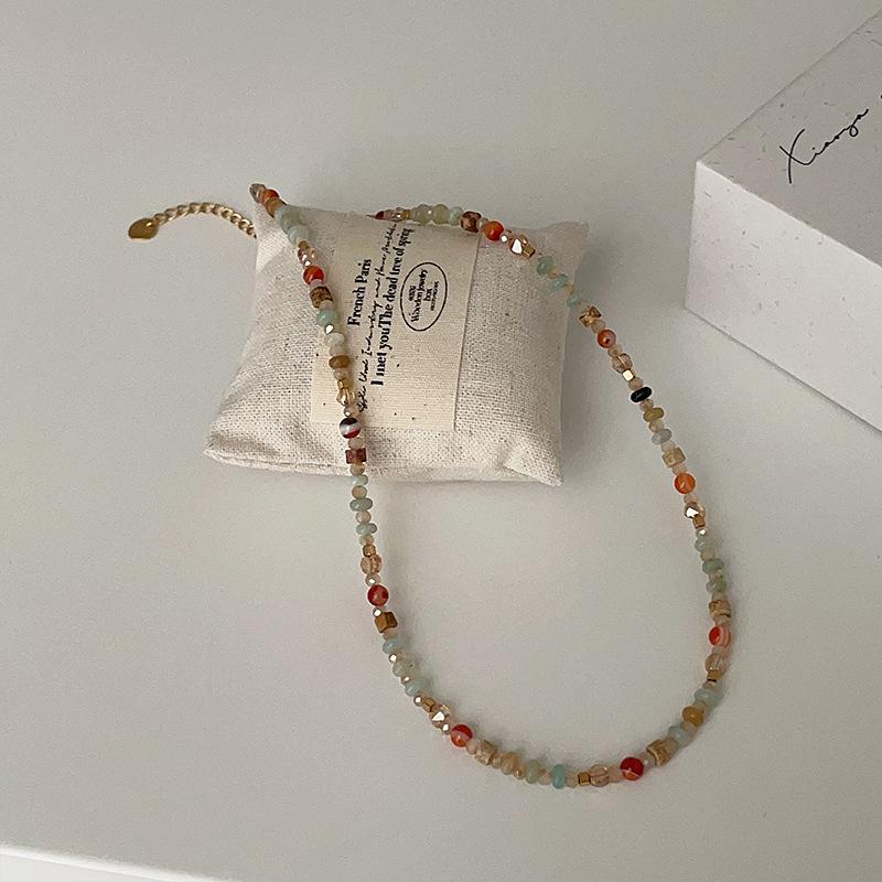 Colorful Natural Stone Crystal Beaded Choker Necklace for Women