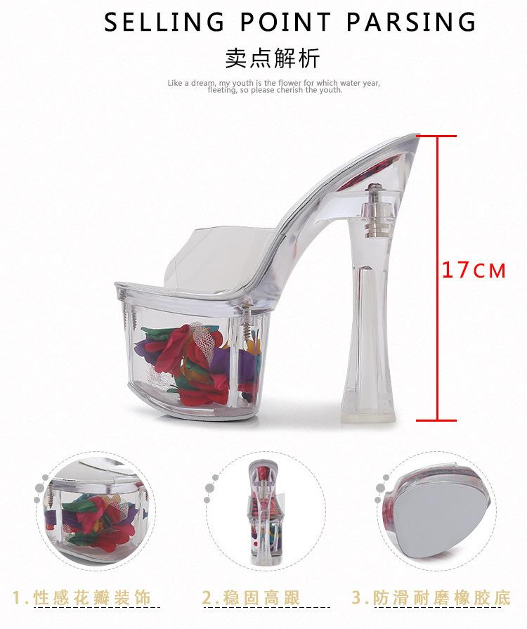 Women's Crystal Wedge Platform Mule Slippers, 17CM Super High Heels, Transparent Thick Anti-Slip ,Sexy Party Shoes Size 34-43