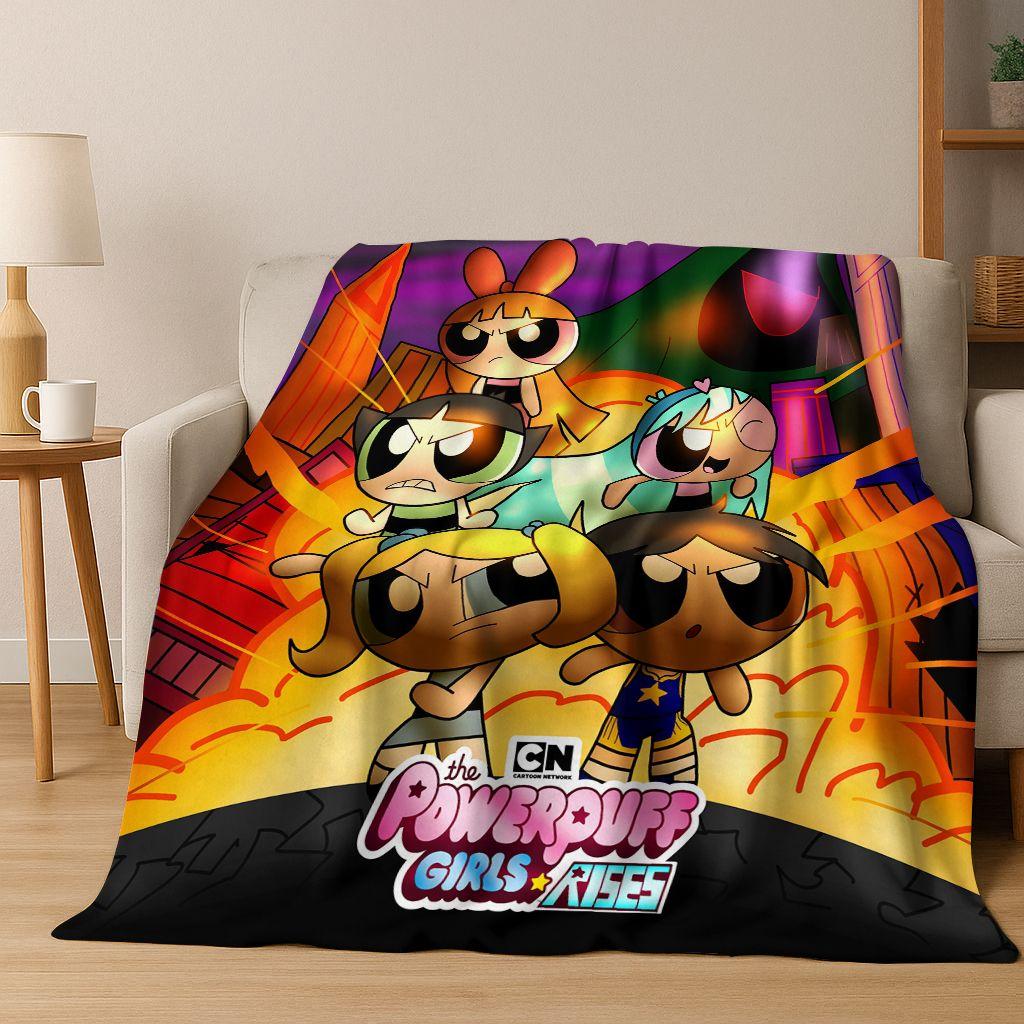 Κουβέρτα φανέλας κινουμένων σχεδίων P-Powerpuff Girl χαριτωμένη τέχνη, ζεστή μαλακή κουβέρτα για το σπίτι, υπνοδωμάτιο, κρεβάτι, καναπές, πικνίκ, γραφείο, δώρο, παιδί