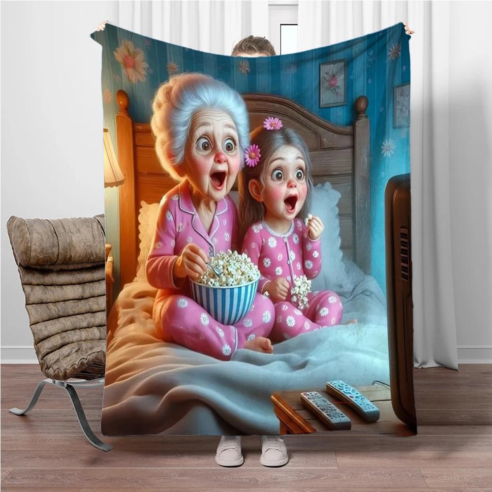 

Cartoon Grandpa and Grandma Flannel Blanket Soft Keep Warm Throw Blanket Blanket For Sofa Bed Office Camping Travelling Gifts 100x150cm(39x59in)
