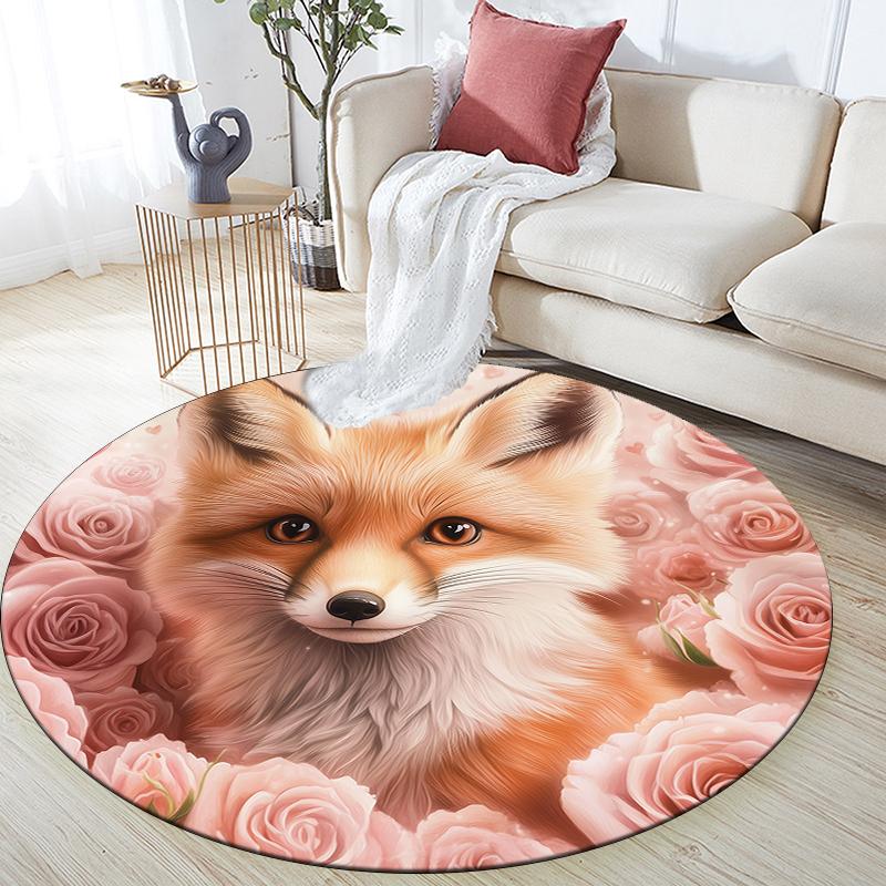 

Pink fox pattern round rug,Carpet Rug for Living Room Bedroom Playroom ,Non-slip Floor Mat,Holiday Gifts and Birthday Gifts. 80cmx80cm