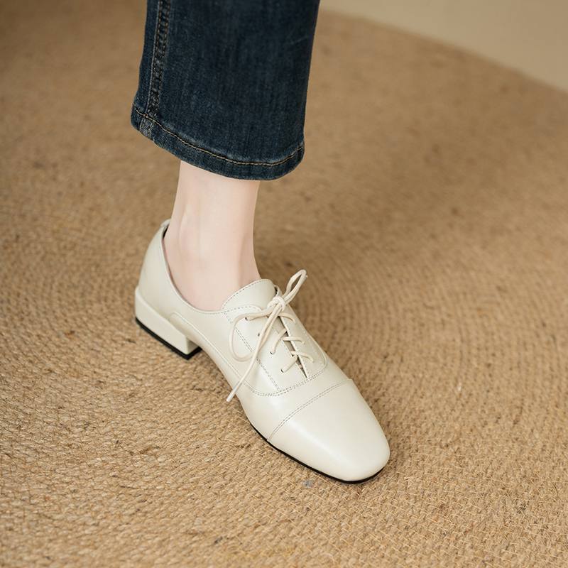 Krazing Pot Cow Skin Square Toe Size 43 Thick Low Heels Fashion Office Lady Deep Mouth Autumn Pumps