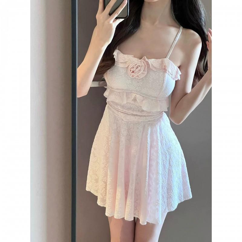 French Sweet Style Niche Design Dare Sling One-piece Swimsuit Female Pure Desire Waist Princess Hot Vacation