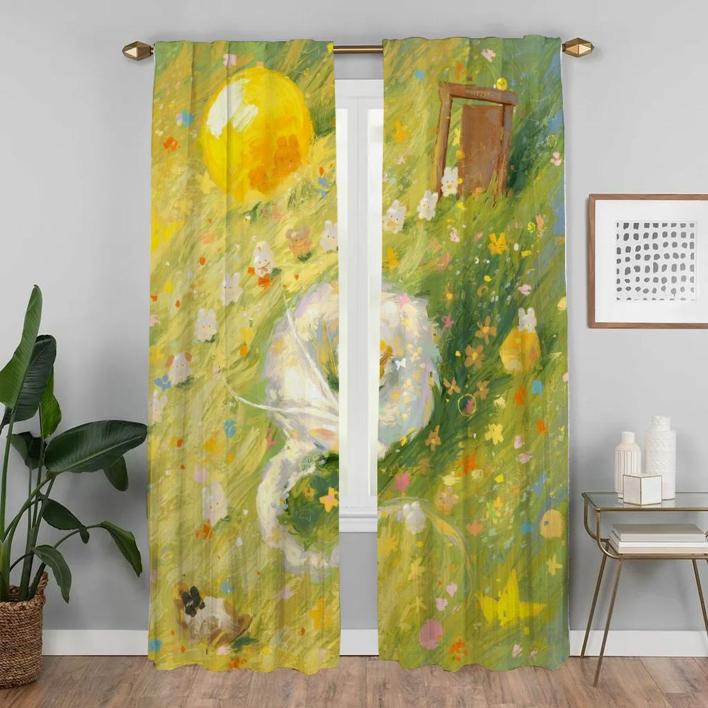 Spring Rabbit Halloween Decoration Blackout Curtain for Room 2 Panel Curtains for Bedroom Partition Shades Living Kitchen Camera