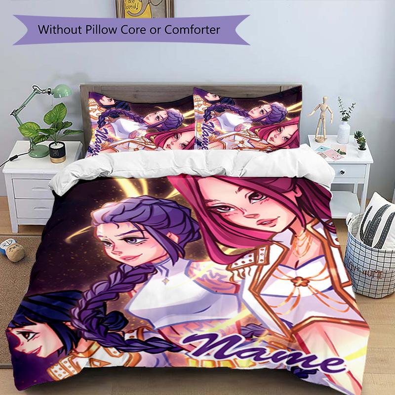 3pcs KPop Demon Hunters30 Cover Set - Personalized Name, HD Printed Bedding with 1 Cover and 2 Pillowcases - Perfect for Home Decor, Easy Care