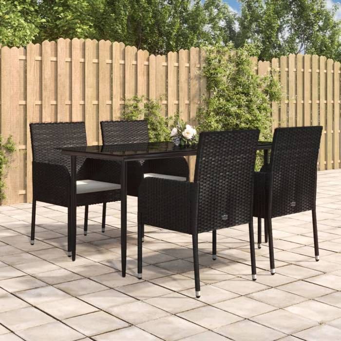 VidaXL Mobilier à dîner de jardin et coussins 5pcs Noir Résine tressée 3185145