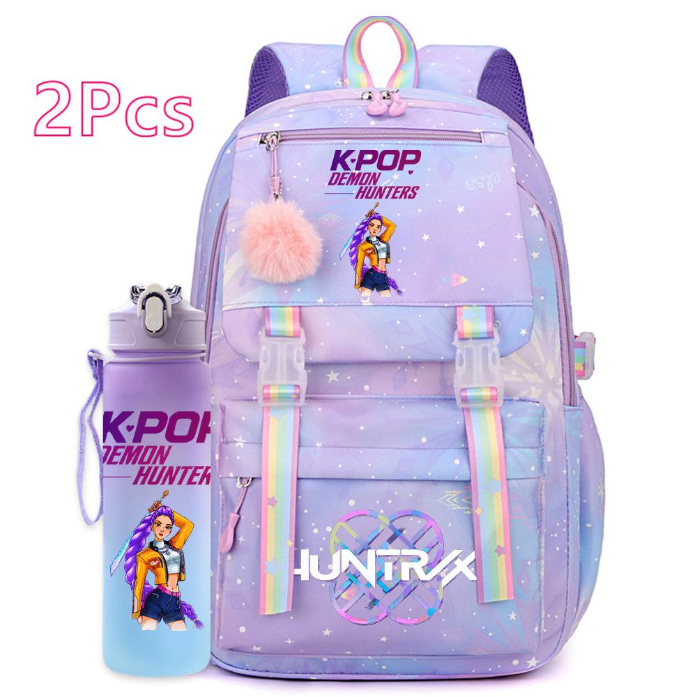 2 st/set Söt Anime Kpop Tryckt Ryggsäck 750 ml Vattenflaska Stor Kapacitet Resväska för Tonårsflicka Pojke Bokväska Barnpresent Rucksak