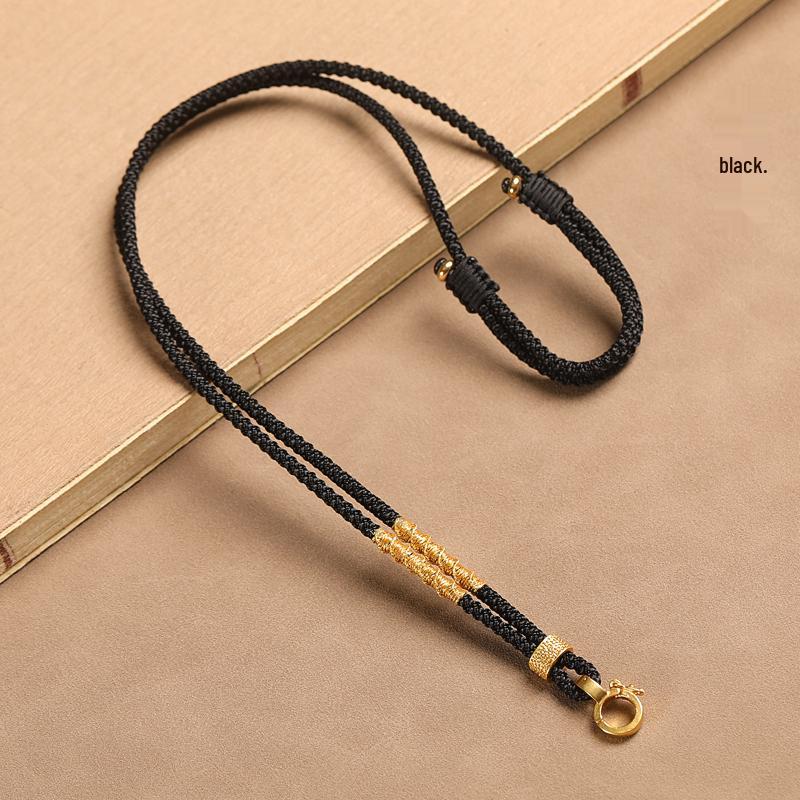 Hand-Woven Black Jadeite Gold Pendant Rope for Men & Women