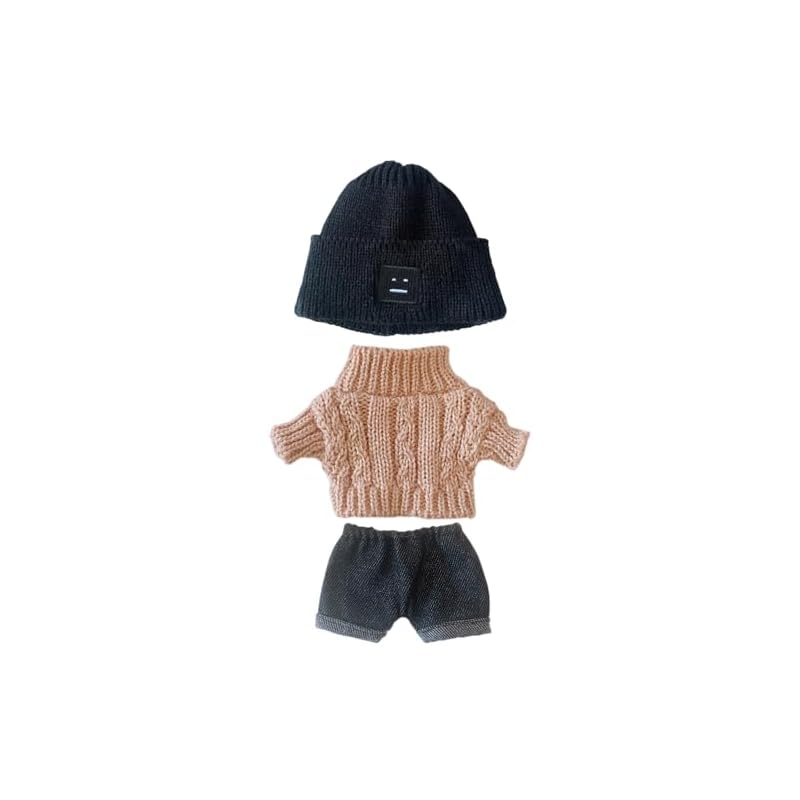 Niannyyhouse 20cm Doll Clothes Set (Hat, Sweater, and Shorts) - 3-Piece Set, Twisted Sweater, for Plush Toys, Cotton Doll Clothes, Baby Doll Clothes