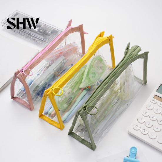 Portable Makeup Gadget Pouch Transparent PVC Pencil Case, Large Capacity Waterproof Stationery Korean Style Holder Organizer, Durable Zipper