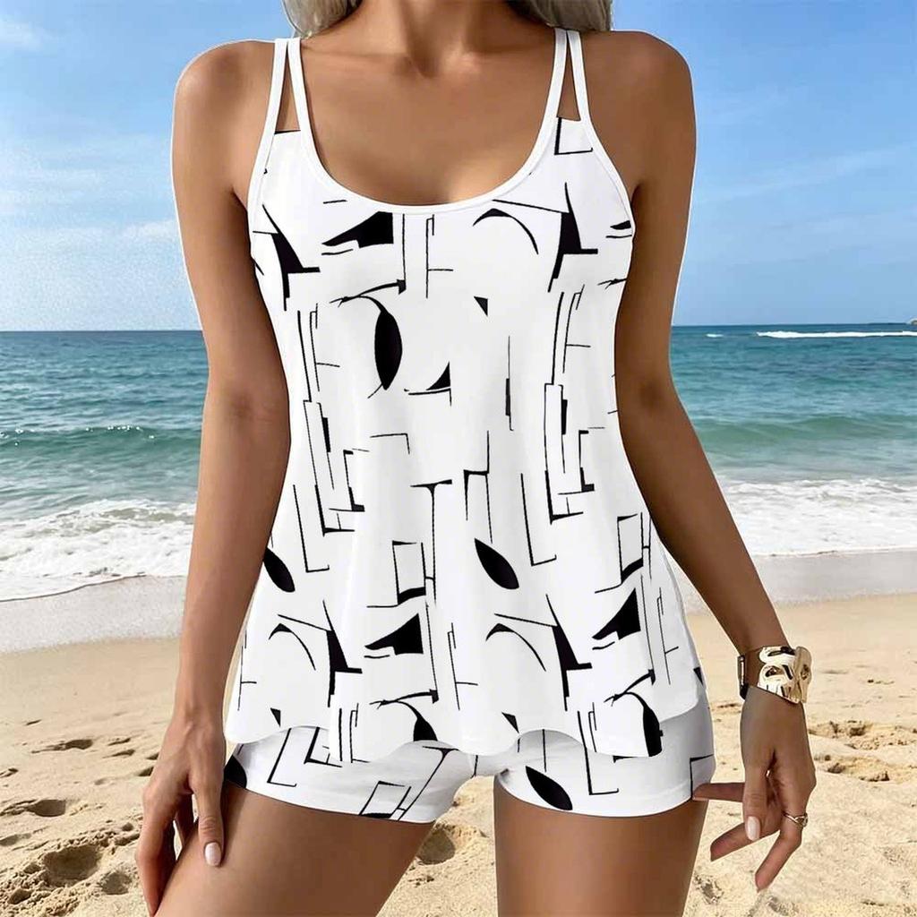 Women's Swimwear Tankini 2 Piece Swimsuit Vertical Ink Splatter Vacation Bathing Suits