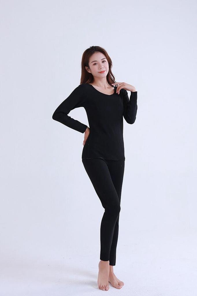 TRTRO Innerwear Long Inner and Long Round Thermal Warm and Cold Weather Wear Women's Set, Sleeves, Shirt, Pants, Neck, Innerwear, Soft, (Black 2, XL)