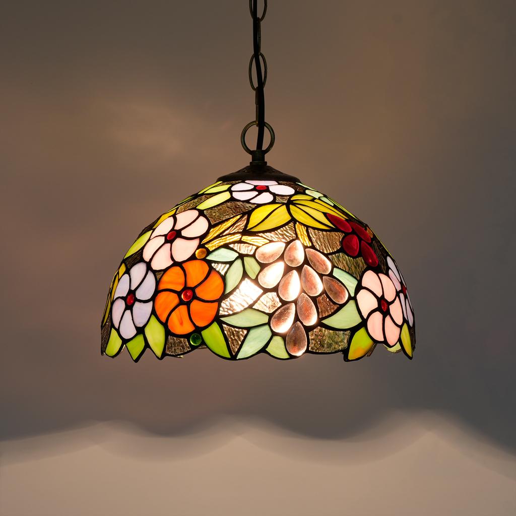 Artisan Handcrafted Color Glass Pendant Light with Peacock Dragonfly Leaf Pattern - Unique Handmade Lighting Fixture