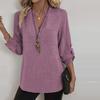 Women's Fashionable Casual Loose V-neck Solid Color Shirt
