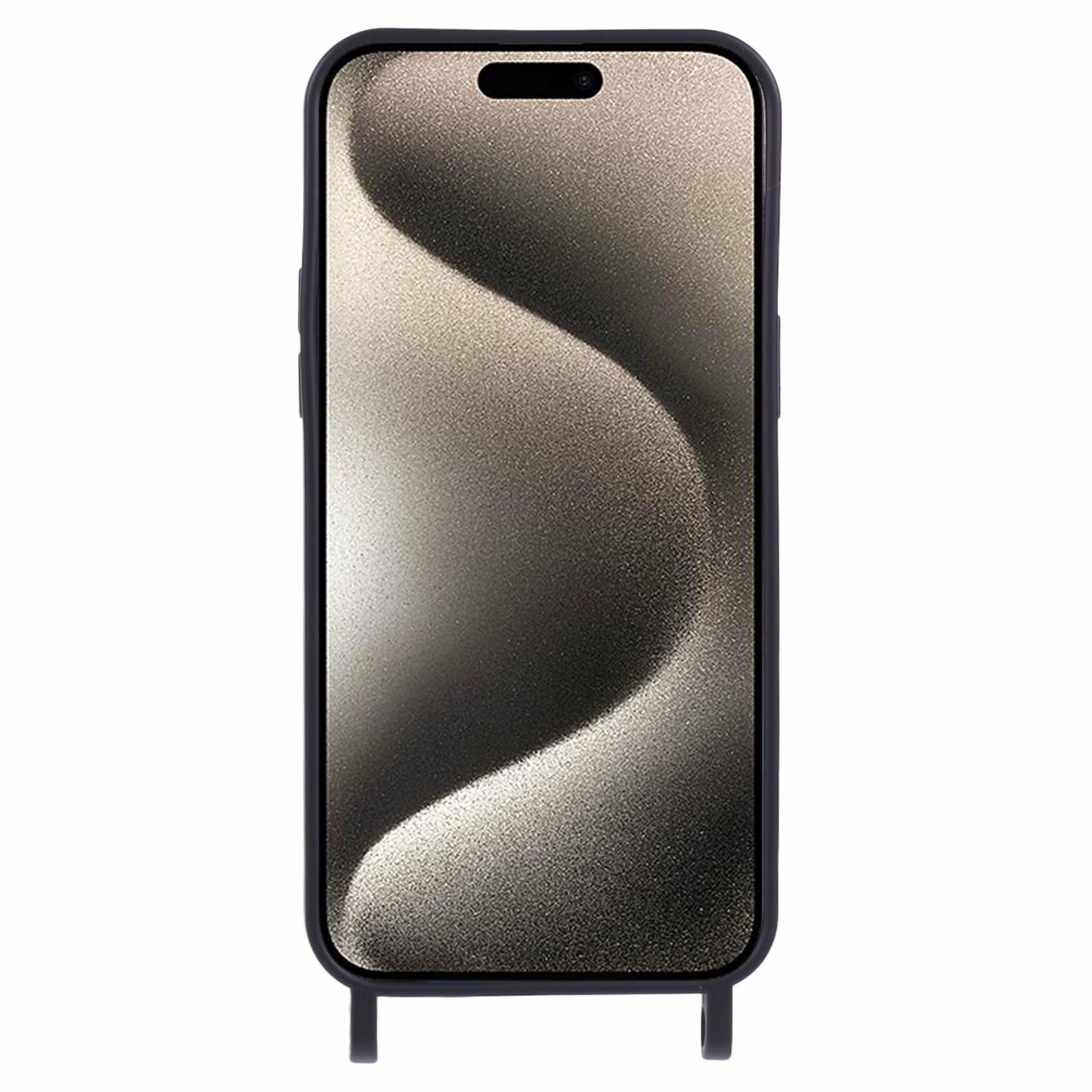 

For iPhone 16 Case Liquid Silicone Card Slot Soft Phone Cover with Lanyard Strap Black