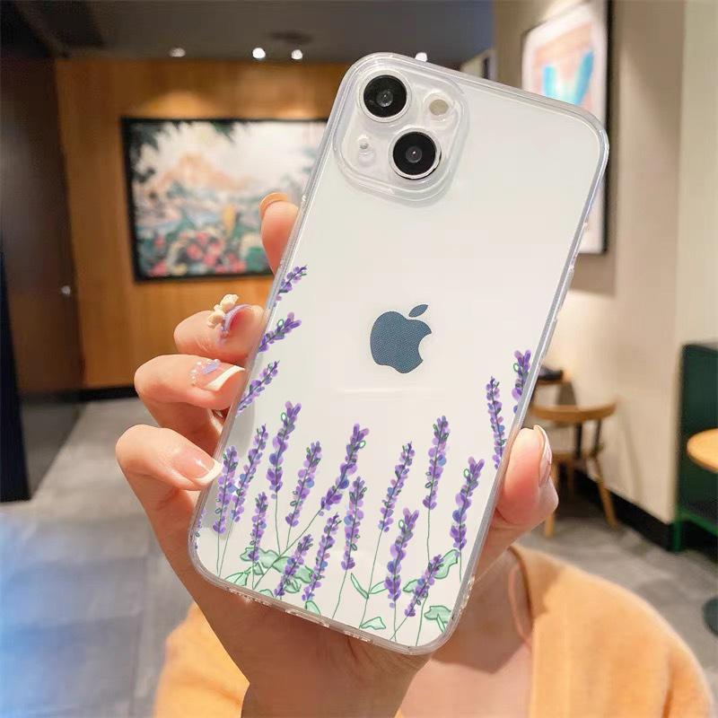 sunflower Flower Lavender Purple Luxury Transparent Phone Case For iPhone 15 16 14 13 12 11 Pro Max XS X XR SE 7 8 Plus Cover