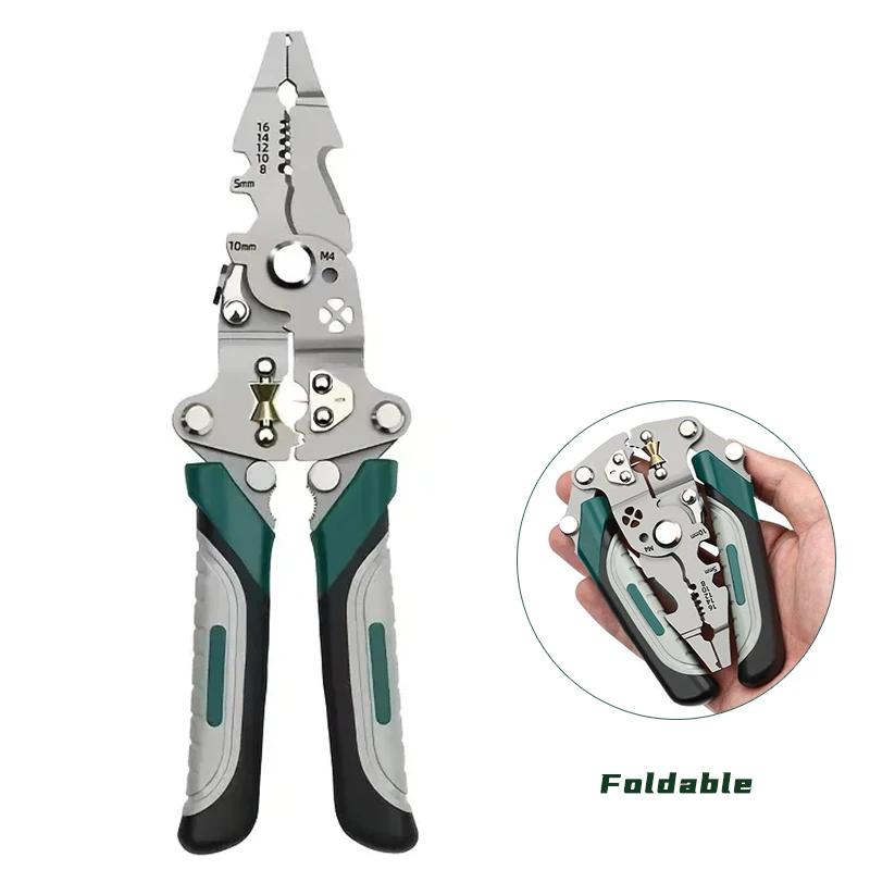 

Wire Stripping Pliers Multi-Function Electrician Tool With Crimping Cutting and Wrench Features Foldable Design for Easy Storage