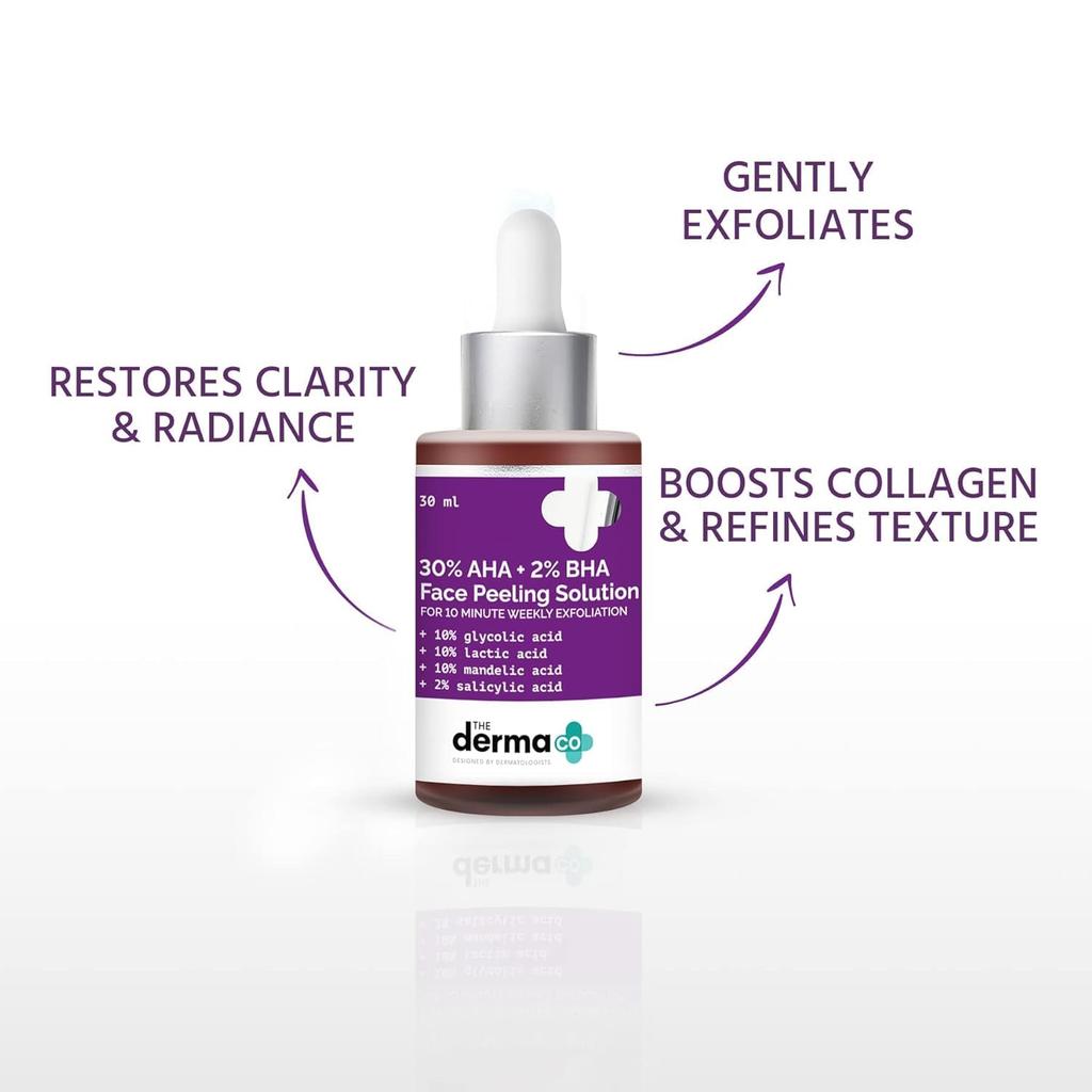 The Derma Co 30% AHA 2% BHA Peeling Solution Exfoliating Pore Care Glow Booster For Dull Skin 30 Ml
