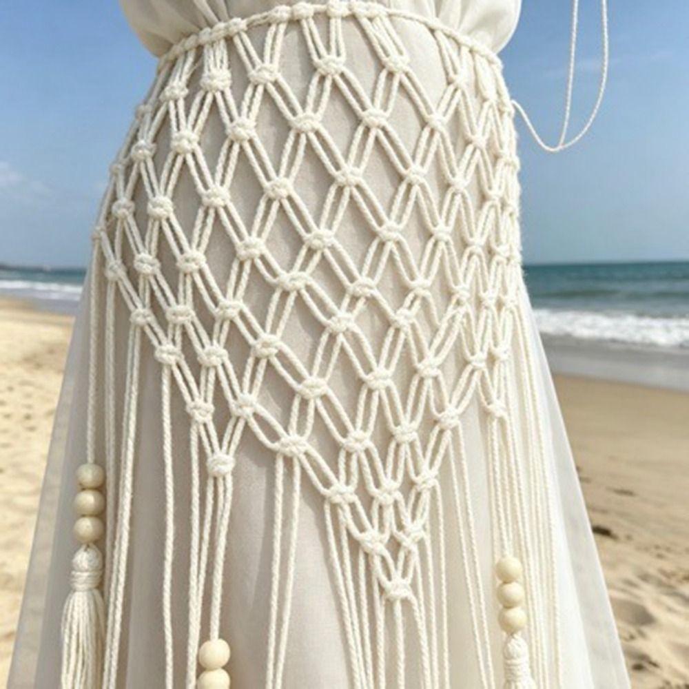 Mesh Weave Tassel Belts Retro Woven Tassel Waistband Fashion Bohemian Style Belts  Jeans Decorative