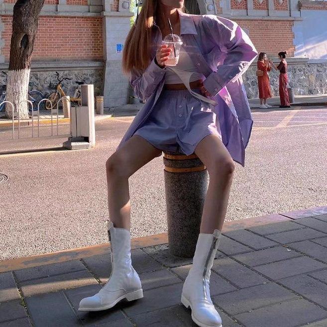 Purple shirt shorts set women s summer 2026 new fashion high-end casual sports sunscreen shirt two-piece set S